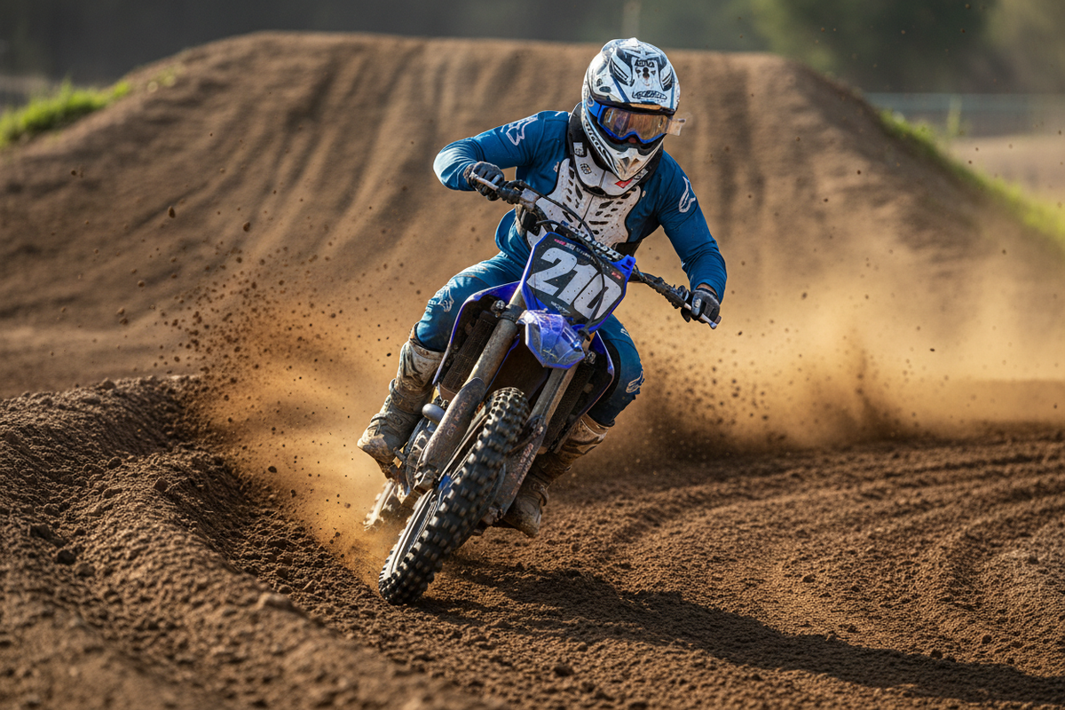 Pilota con moto Yamaha 125 cc sul tracciato